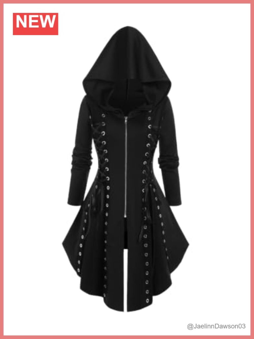 Plus Size Gothic Hooded Zip Lace-up Long Sleeve Top